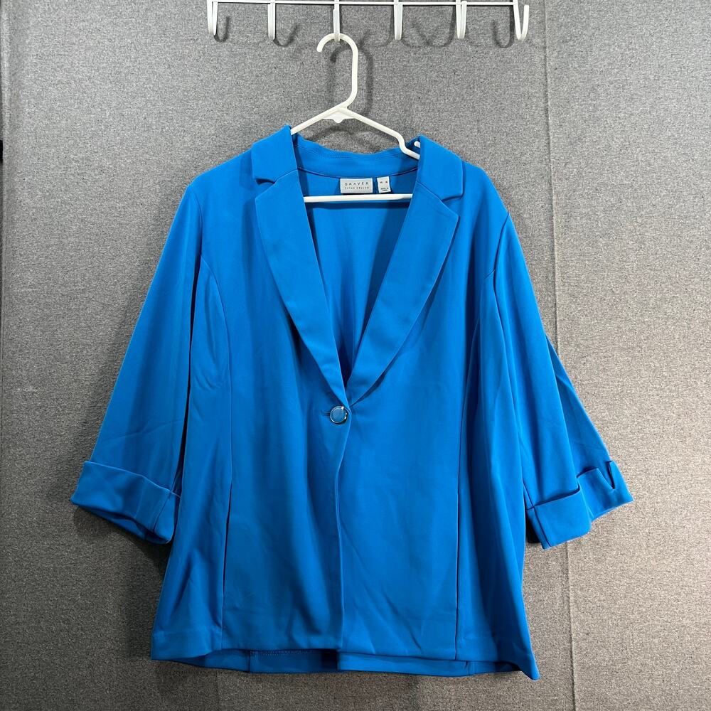 GRAVER Susan Graver LK Fusion 3/4 S1v Cutaway Hem Blazer Cabana Blue X-Large